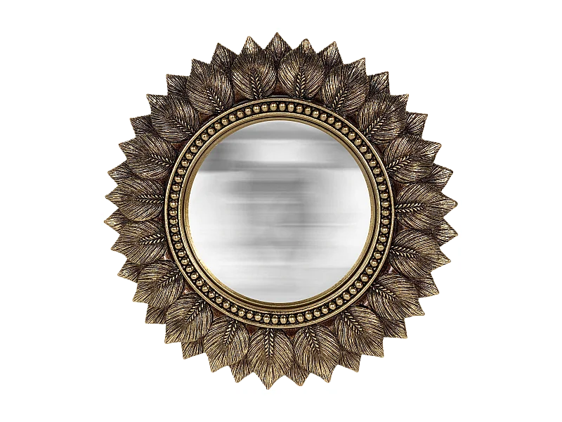 Miroir feuilles convexe doré 24.3cm