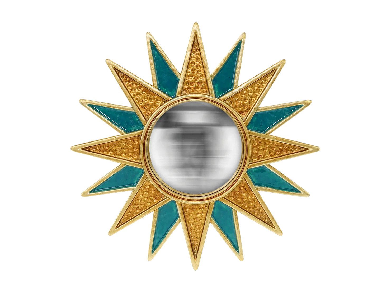 Miroir soleil convexe bleu et doré 28cm