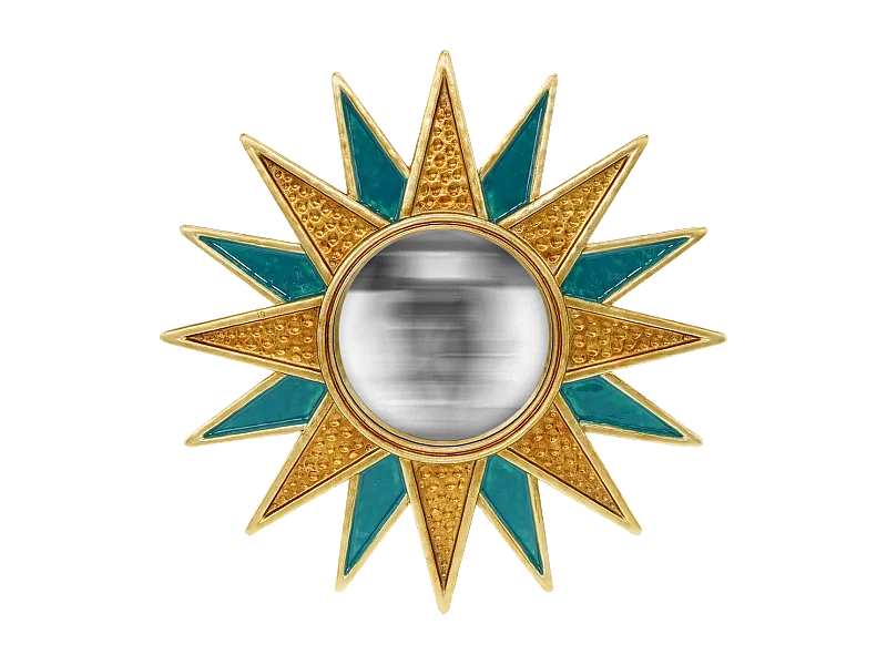 Miroir soleil convexe bleu et doré 28cm