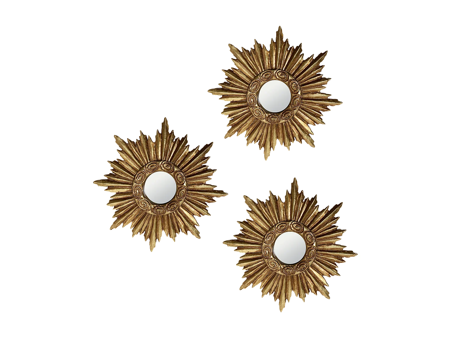 Lot de 3 miroirs soleil doré diam ext 14,5cm