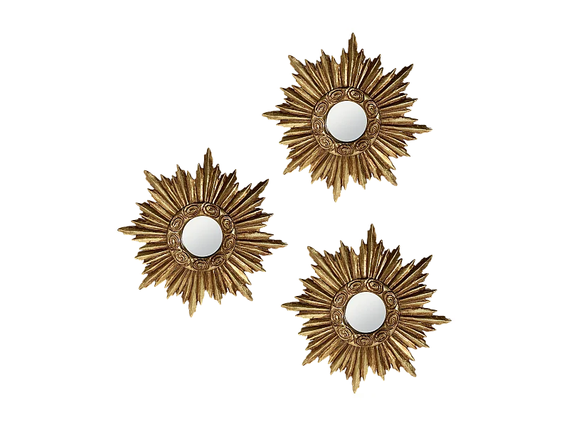 Lot de 3 miroirs soleil doré diam ext 14,5cm