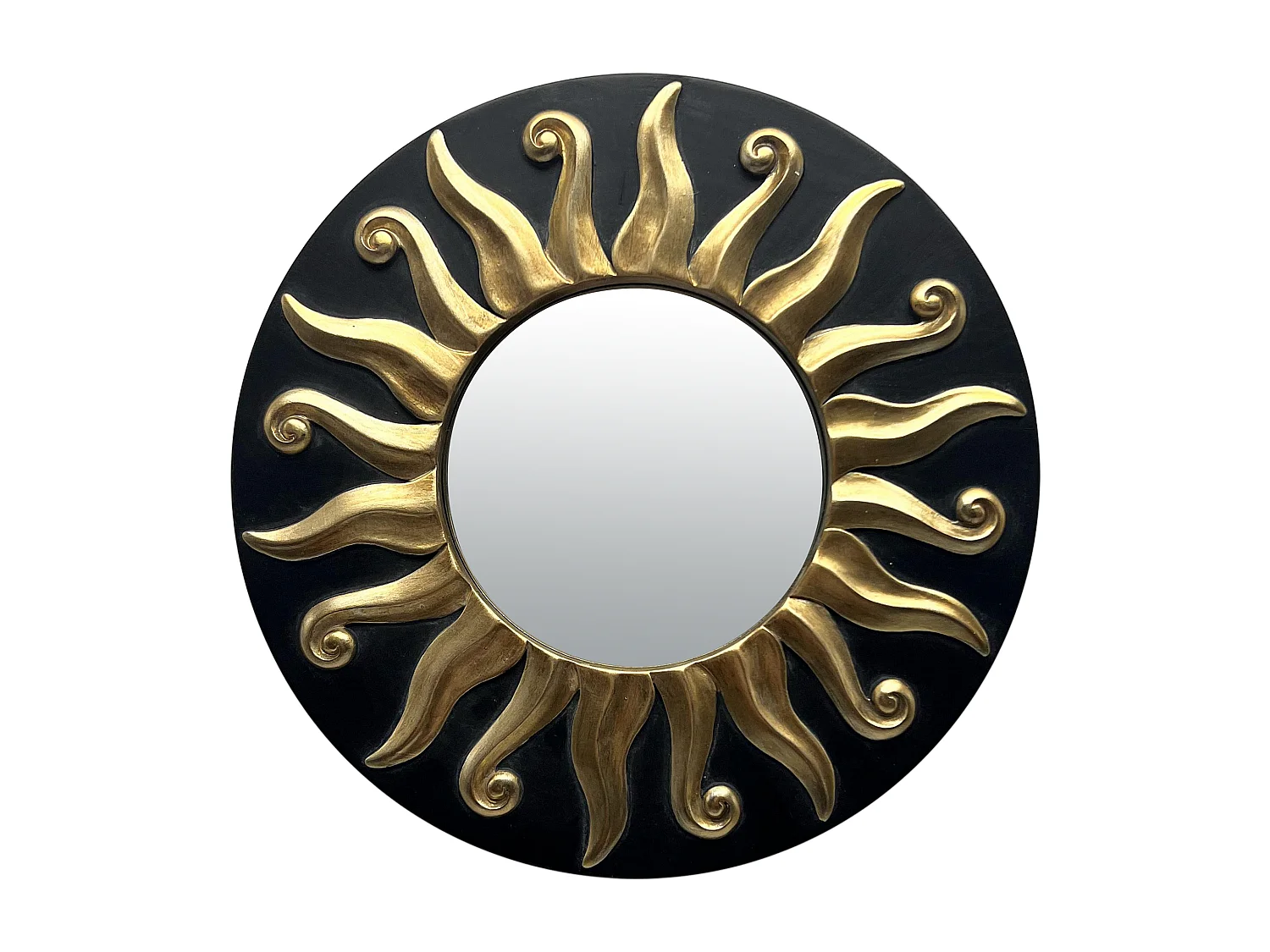 Miroir soleil noir doré diam 17,5cm