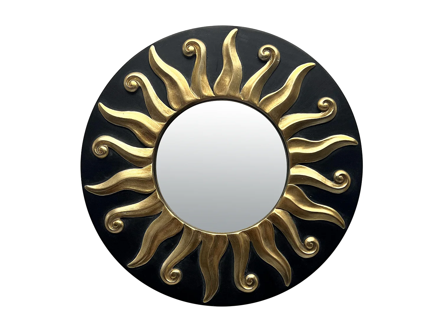 Miroir soleil noir doré diam 17,5cm