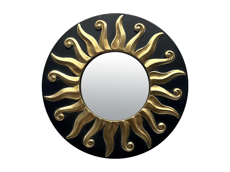 Miroir soleil noir doré diam 17,5cm