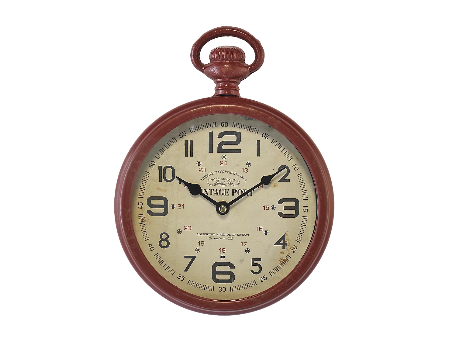 Petite horloge ronde métal rouge 22x28cm