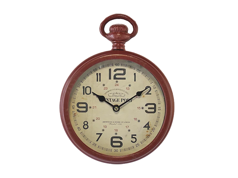 Petite horloge ronde métal rouge 22x28cm