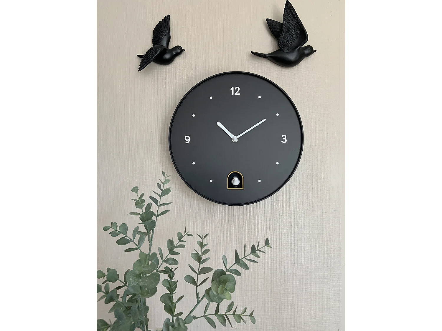 Horloge coucou rond noir 30cm