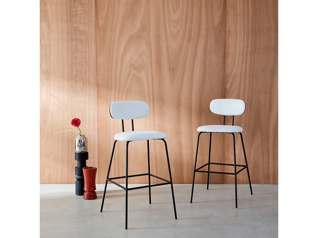 Set di 2 sgabelli da bar legno curvato tinto noce e tessuto