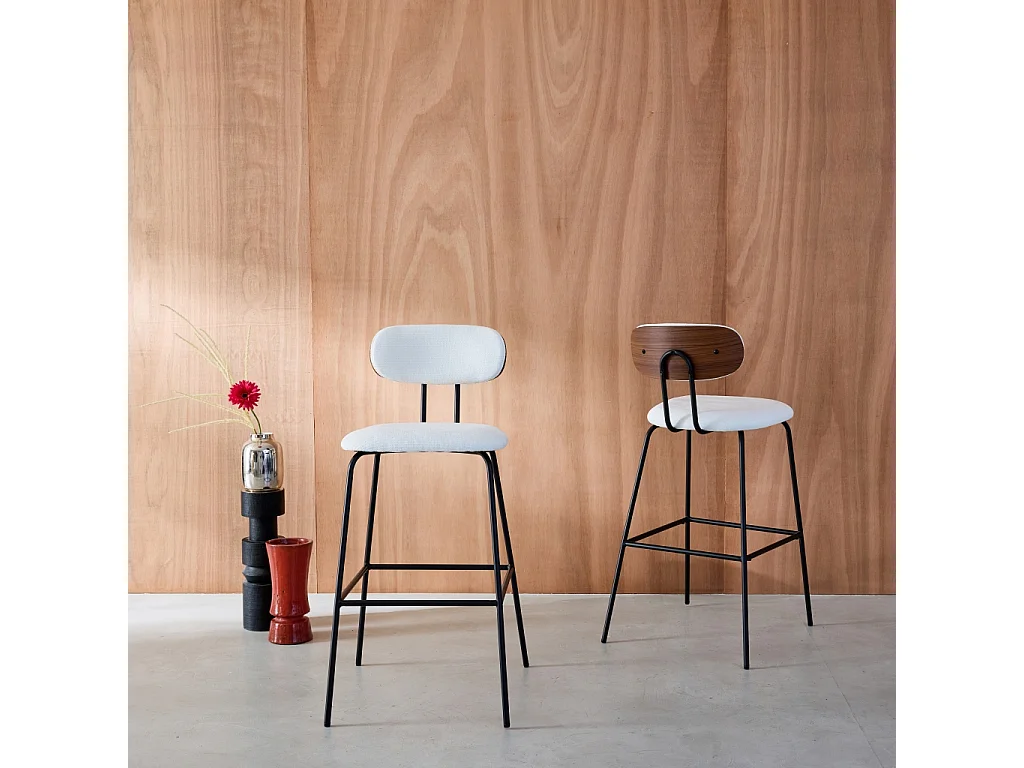 Set di 2 sgabelli da bar legno curvato tinto noce e tessuto