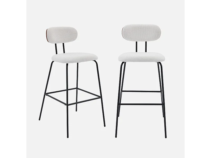 Set di 2 sgabelli da bar legno curvato tinto noce e tessuto