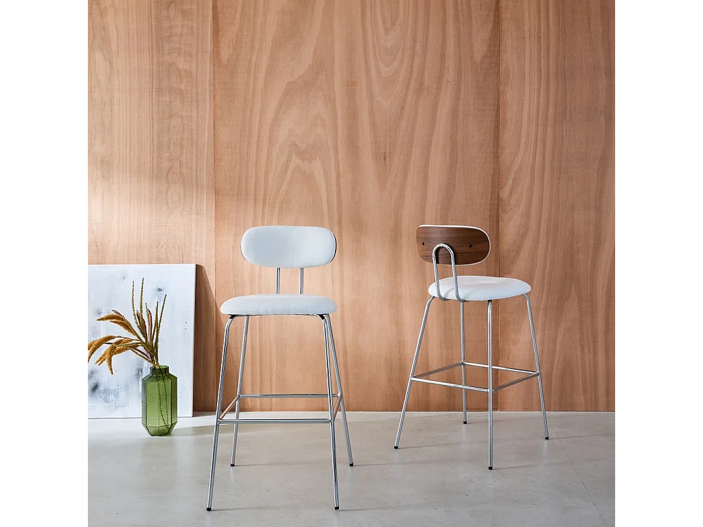 Set di 2 sgabelli da bar legno tinto noce e tessuto idrorepellente