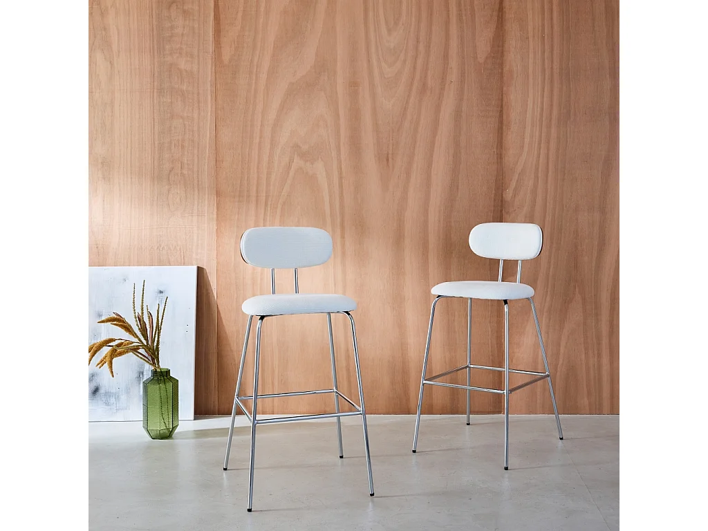 Set di 2 sgabelli da bar legno tinto noce e tessuto idrorepellente