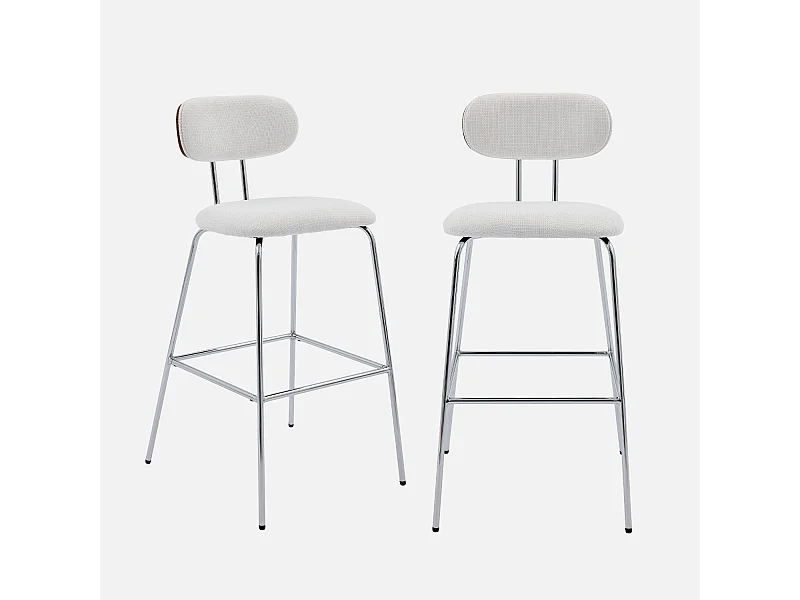 Set di 2 sgabelli da bar legno tinto noce e tessuto idrorepellente