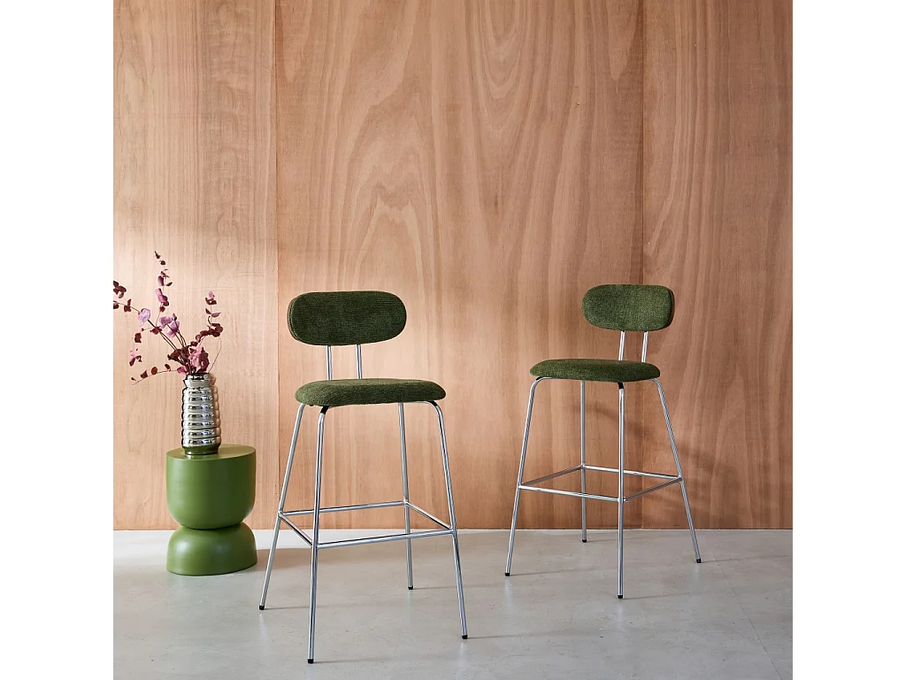 Set di 2 sgabelli da bar legno tinto noce e tessuto idrorepellente