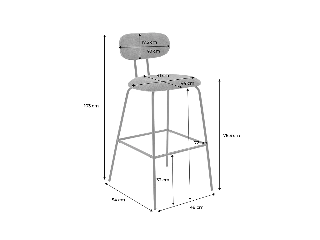Taburete de bar con tejido repelente al agua y patas metal cromado,