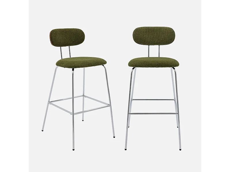 Taburete de bar con tejido repelente al agua y patas metal cromado,