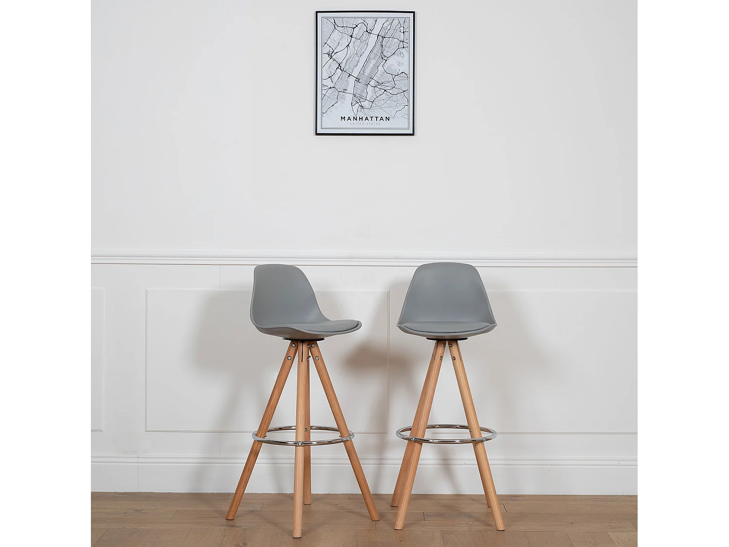 Lot de 2 tabourets scandinaves TOBIAS gris avec coussin