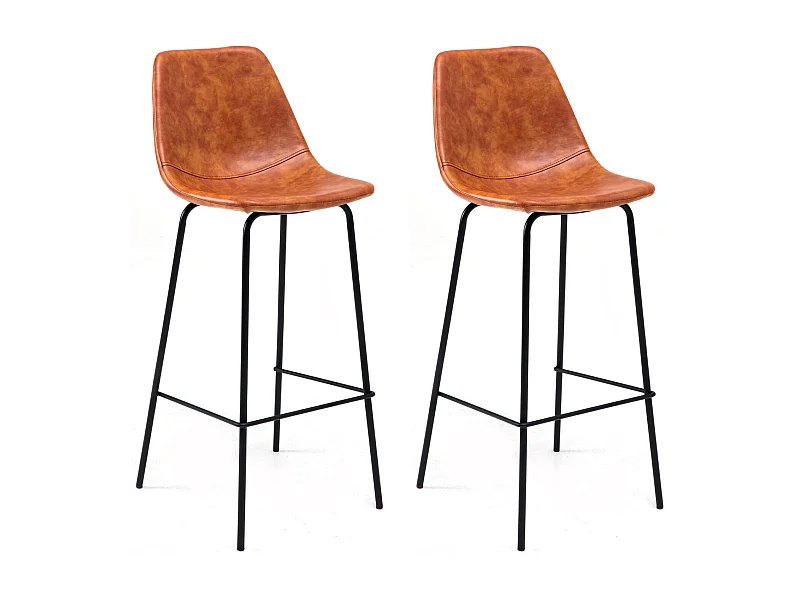 2er Set Vintage-Barhockern LUCIEN cognac - Sitzhöhe 75cm