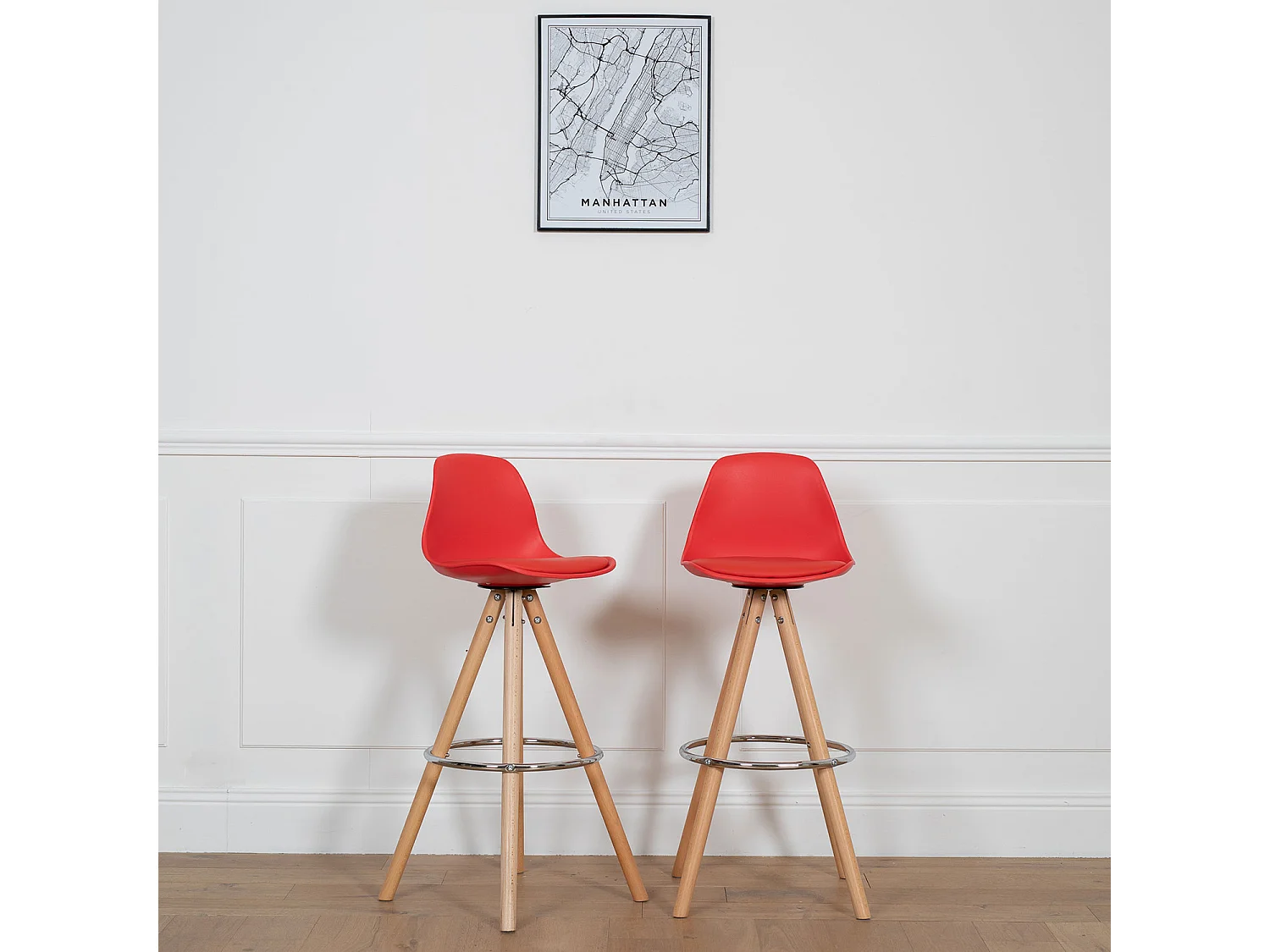 Lot de 2 tabourets scandinaves TOBIAS rouges avec coussin