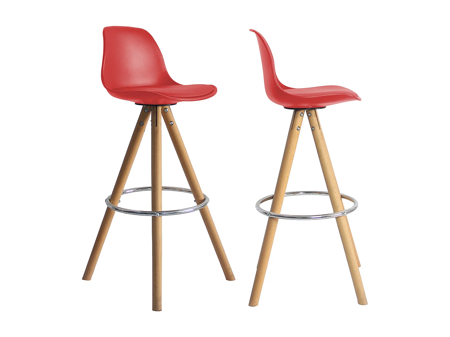 Lot de 2 tabourets scandinaves TOBIAS rouges avec coussin