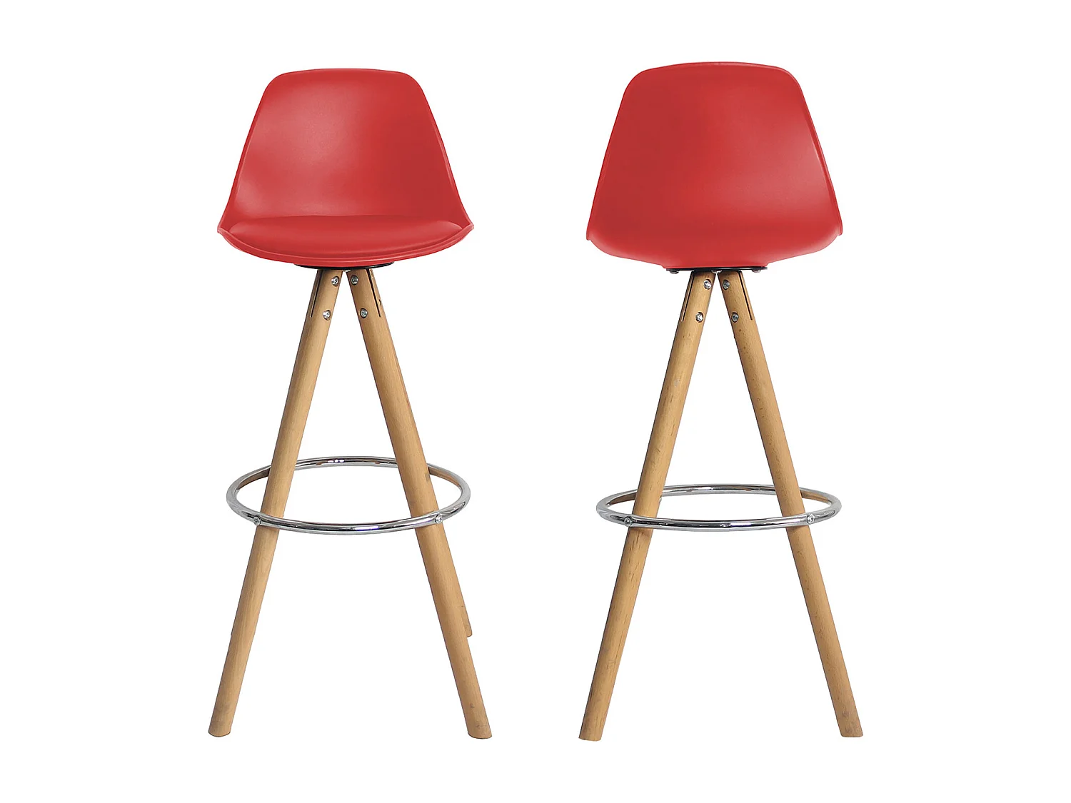 Lot de 2 tabourets scandinaves TOBIAS rouges avec coussin