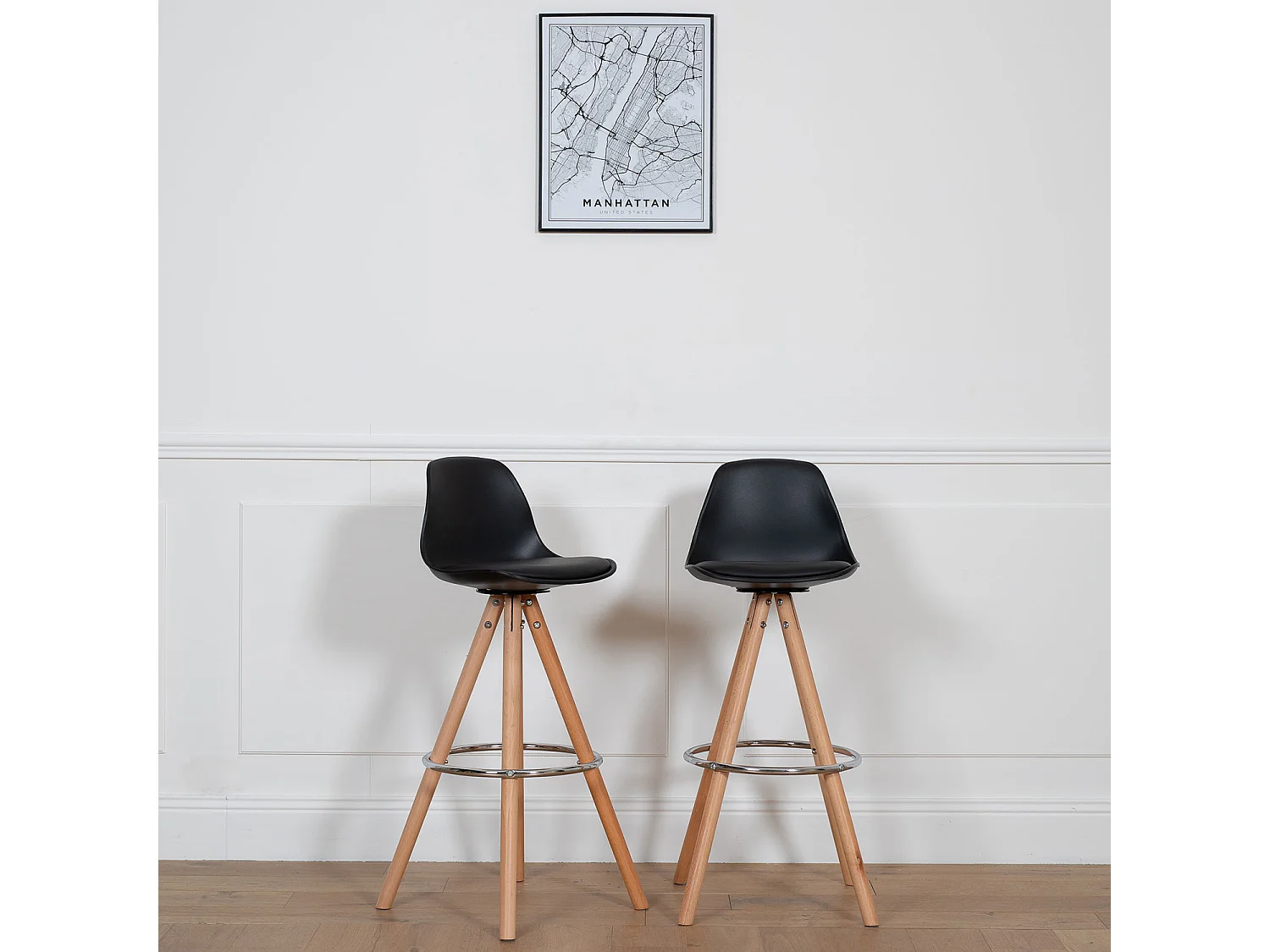 Lot de 2 tabourets scandinaves TOBIAS noirs avec coussin