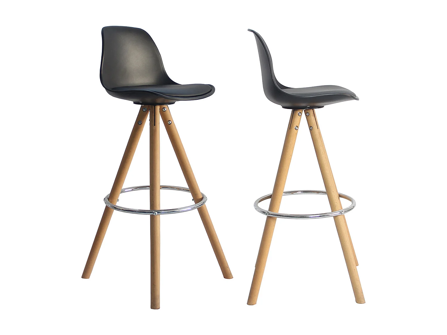 Lot de 2 tabourets scandinaves TOBIAS noirs avec coussin