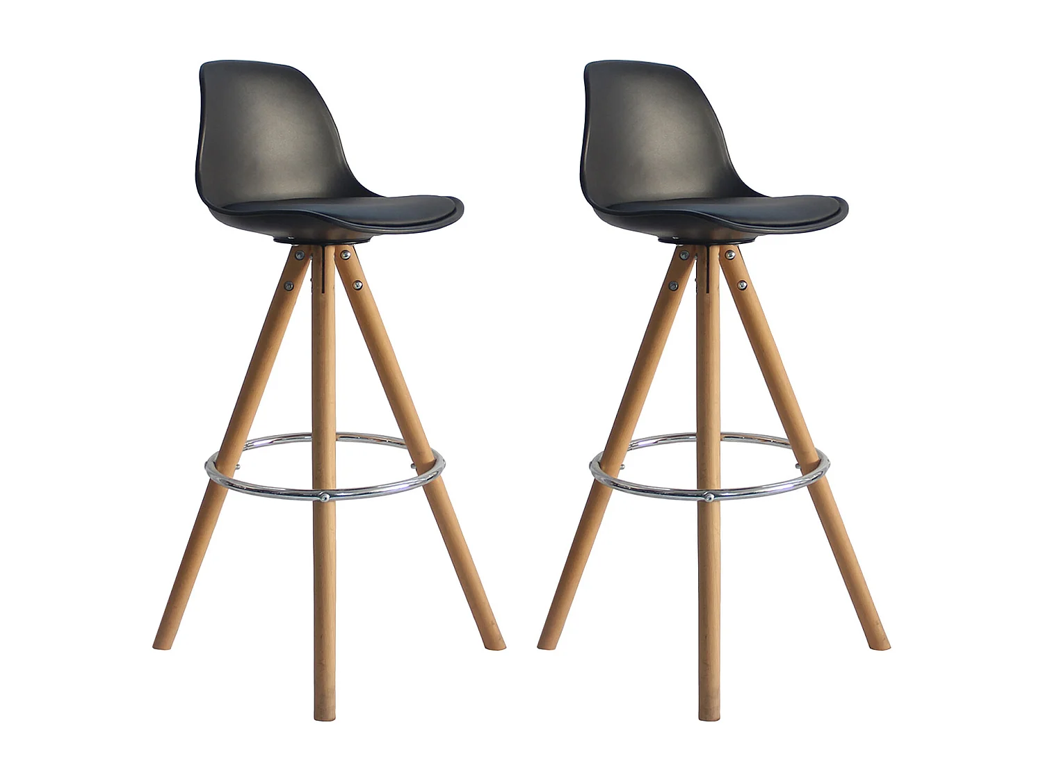 Lot de 2 tabourets scandinaves TOBIAS noirs avec coussin
