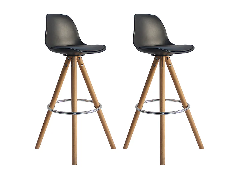 Lot de 2 tabourets scandinaves TOBIAS noirs avec coussin