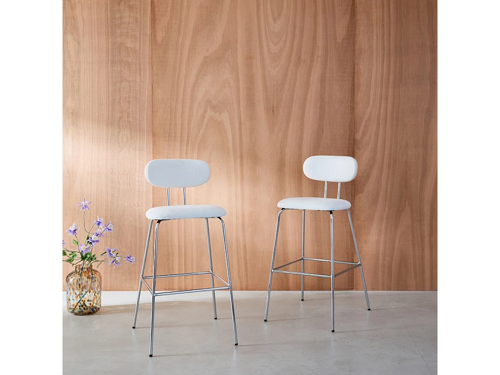 Set di 2 sgabelli da bar in rovere e tessuto idrorepellente piedi in