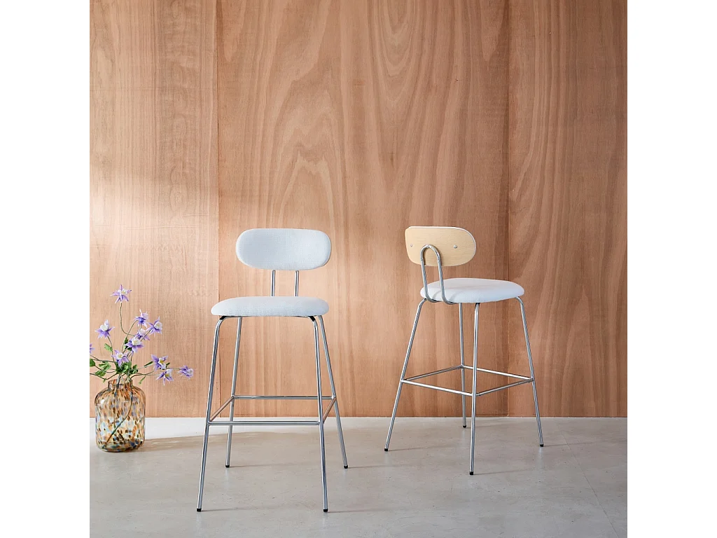 Set di 2 sgabelli da bar in rovere e tessuto idrorepellente piedi in