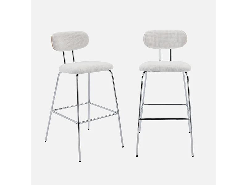 Set di 2 sgabelli da bar in rovere e tessuto idrorepellente piedi in