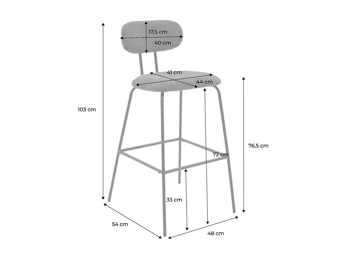 Taburete de bar con tejido repelente al agua y patas metal cromado,