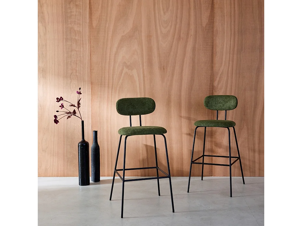 Set di 2 sgabelli da bar legno curvato tinto noce e tessuto