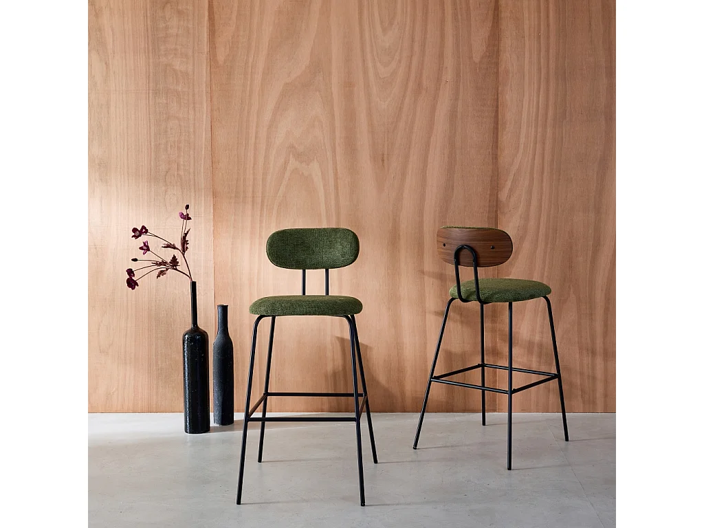 Set di 2 sgabelli da bar legno curvato tinto noce e tessuto