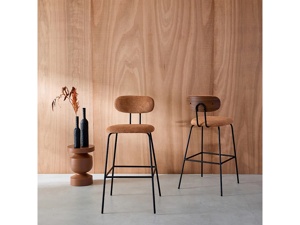 Taburete de bar con tela repelente al agua y patas de metal negro, set