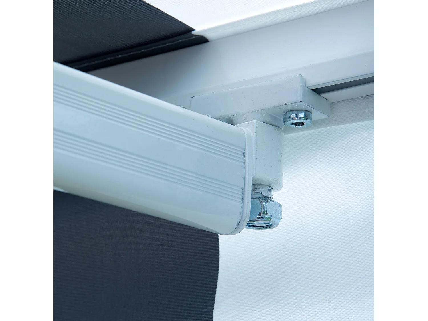 SAULE luifel 2,5 × 2m - Wit/grijs gestreept doek en witte structuur