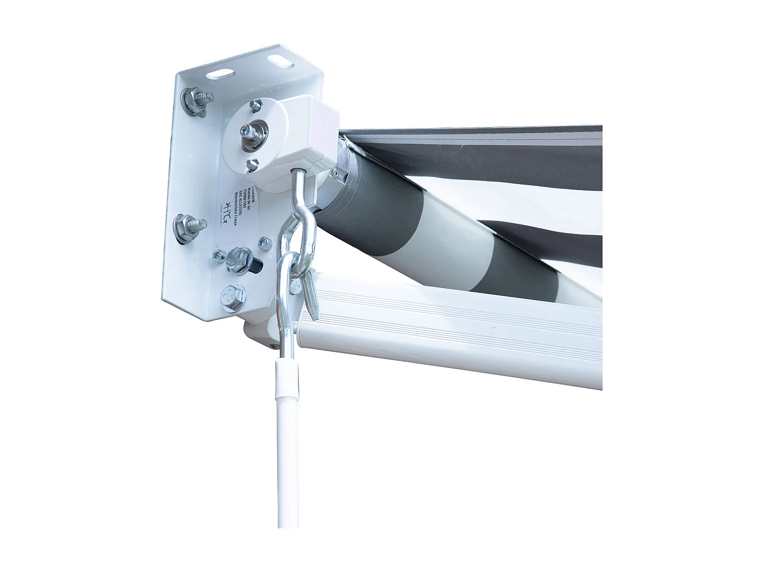 Store banne SAULE 2,5 × 2m - Toile rayée blanche/grise et structure blanche