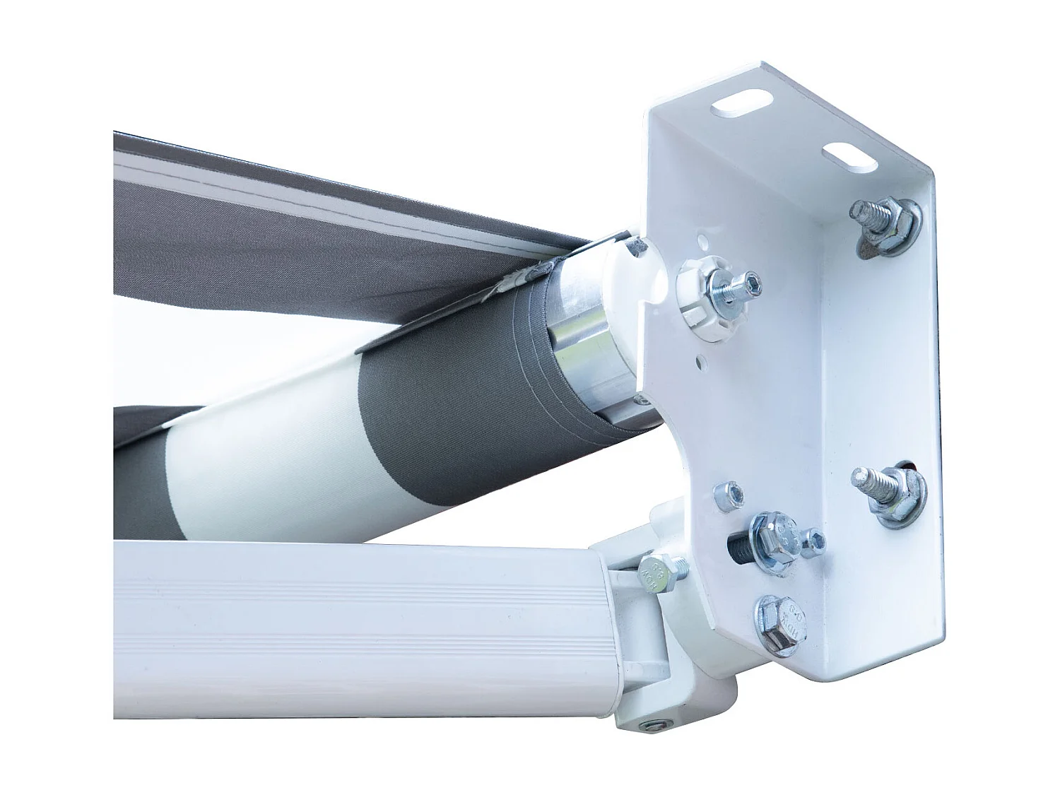 Store banne SAULE 2,5 × 2m - Toile rayée blanche/grise et structure blanche