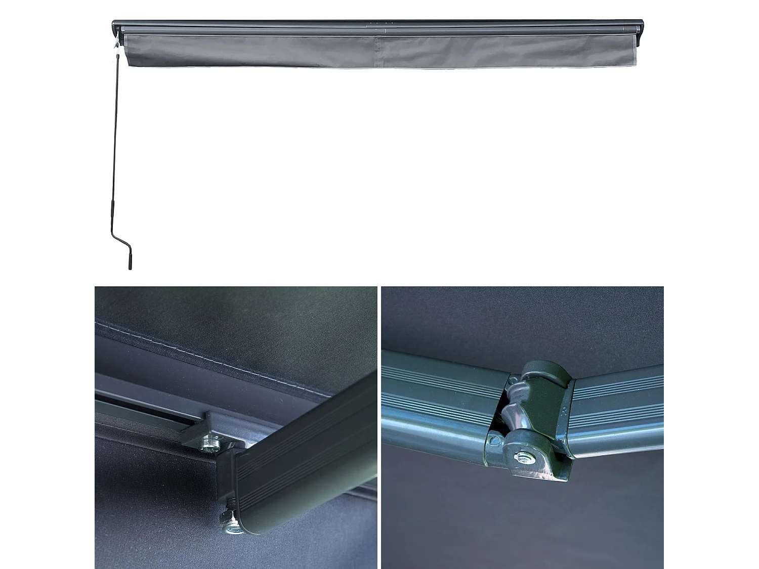 SAULE luifel 2,95 × 2,5m met half luifel - Antraciet doek en grijze structuur