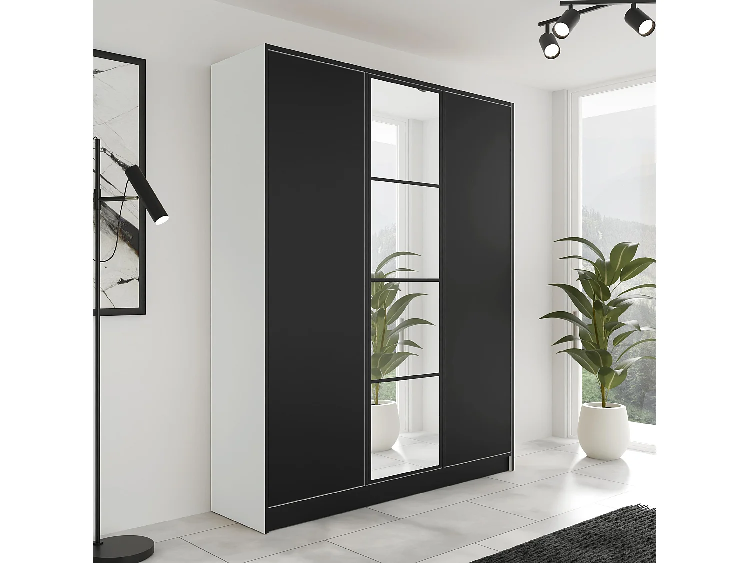 Draaideurkast EDEN – 3 Deuren – Model 4 – Wit / Zwart