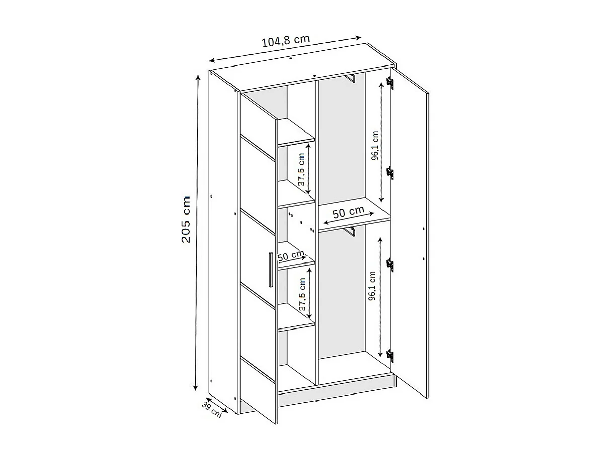 Armoire ouvrante EDEN 2D Modèle 4 Blanc Noir
