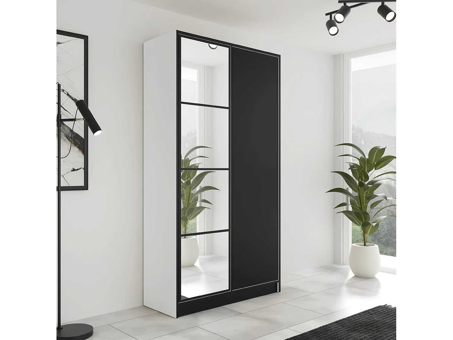 Drehtürenschrank EDEN 2D Modell 4 Weiß / Schwarz