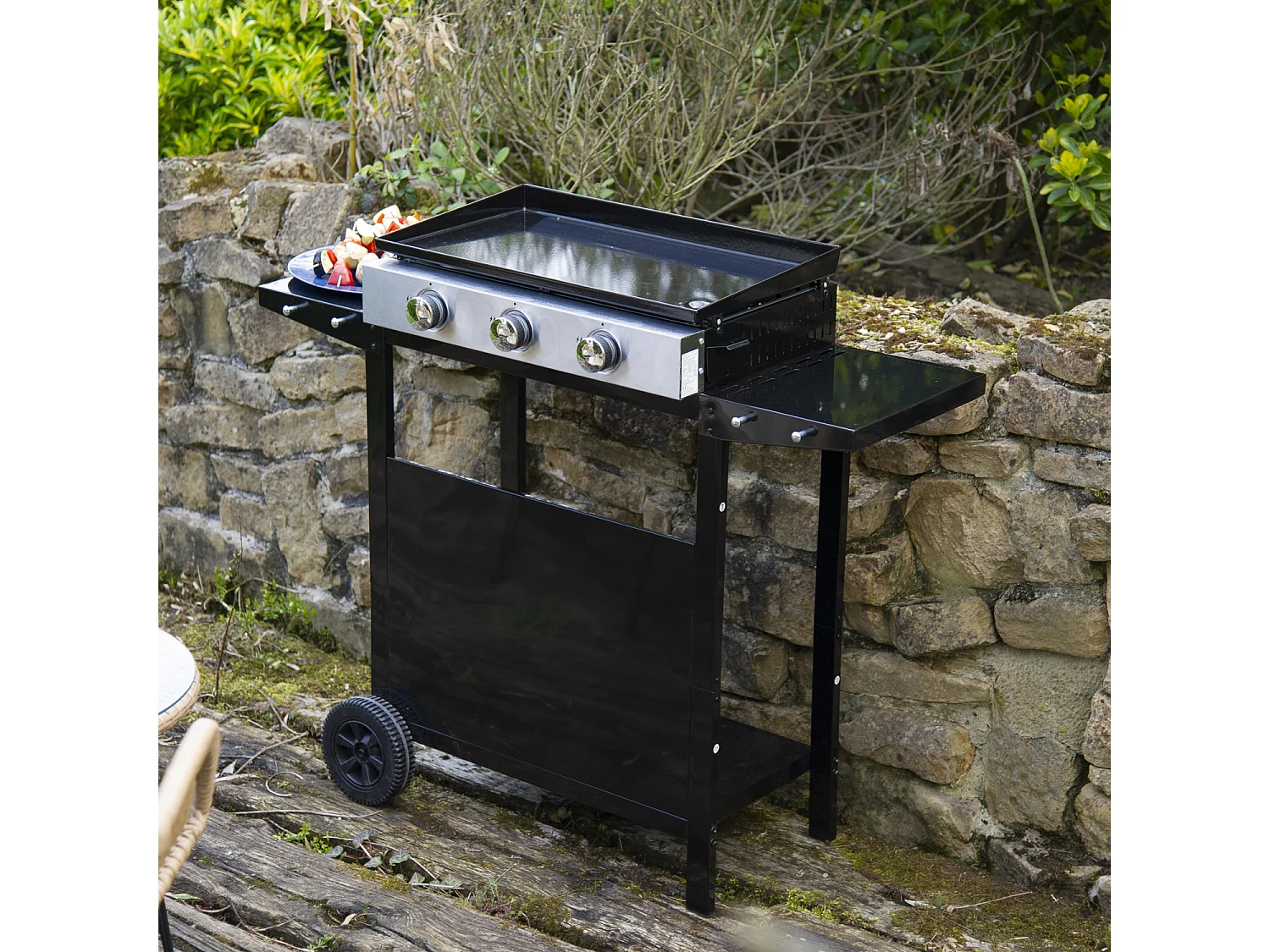 Plancha au gaz MÉRIDA 3 brûleurs + chariot