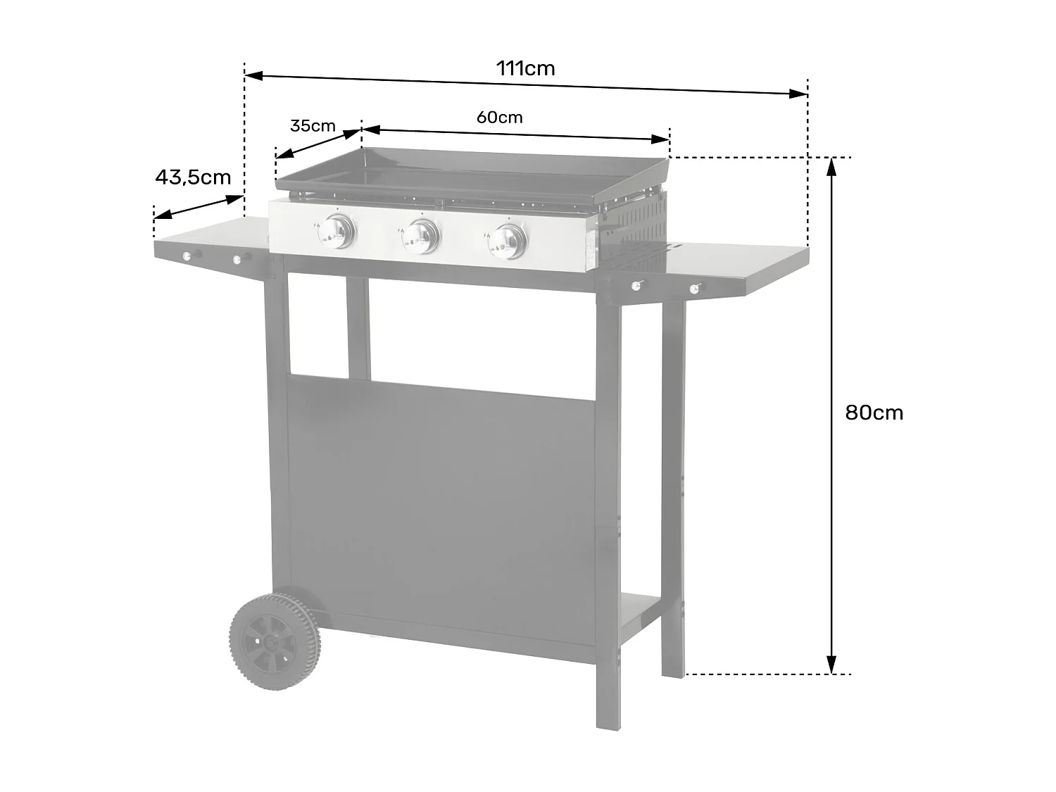 Plancha au gaz MÉRIDA 3 brûleurs + chariot