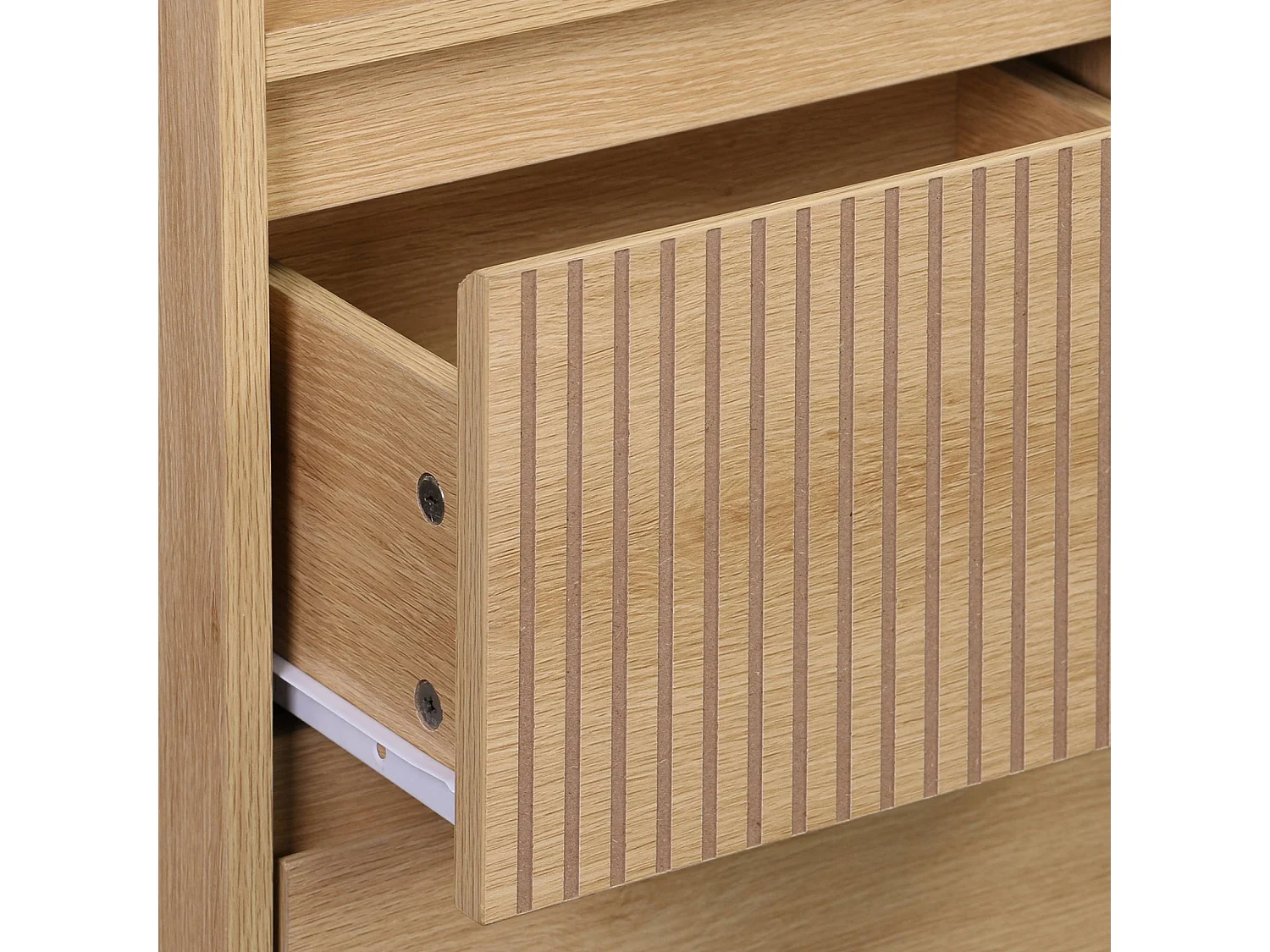 Colonne de rangement décor bois LINEAR 3 étagères 2 tiroirs. 35 x 25 x 167 cm. Naturel