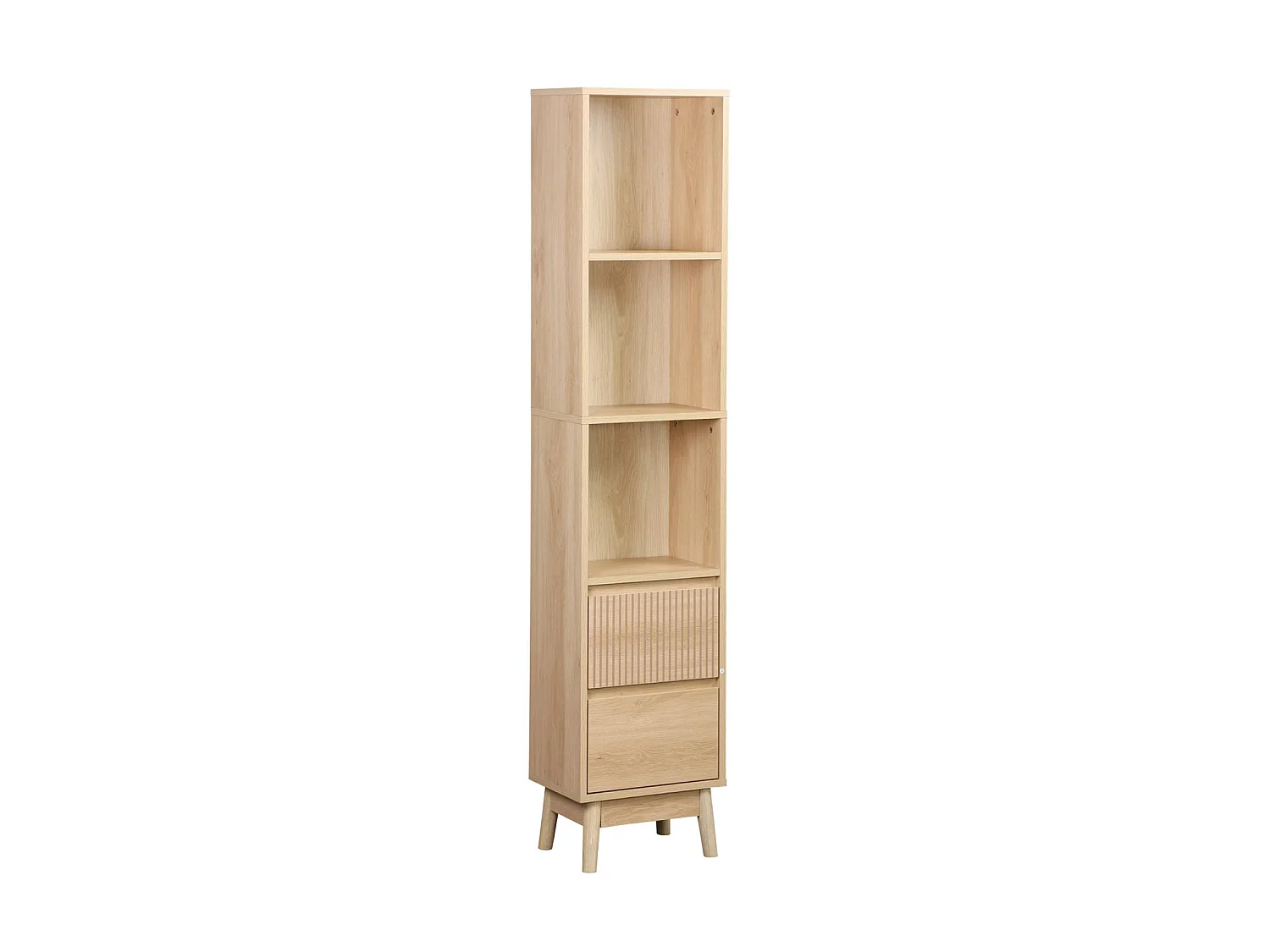 Colonne de rangement décor bois LINEAR 3 étagères 2 tiroirs. 35 x 25 x 167 cm. Naturel