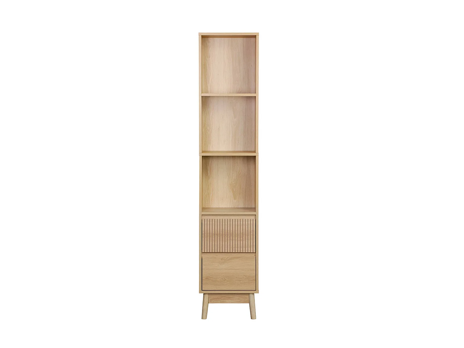 Colonne de rangement décor bois LINEAR 3 étagères 2 tiroirs. 35 x 25 x 167 cm. Naturel