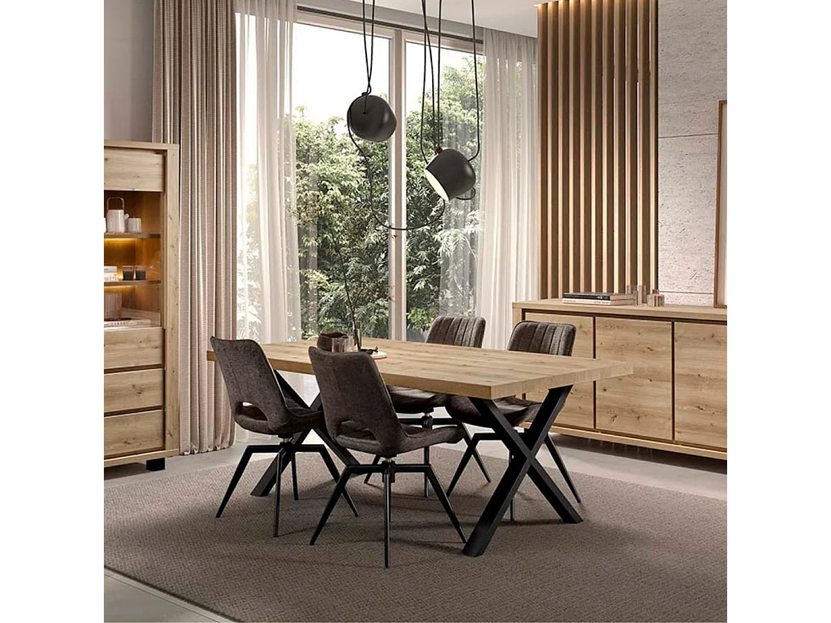 Table 200cm Aspect Bois finition Hudson Oak Piètement X Métal Noir - HUDSON