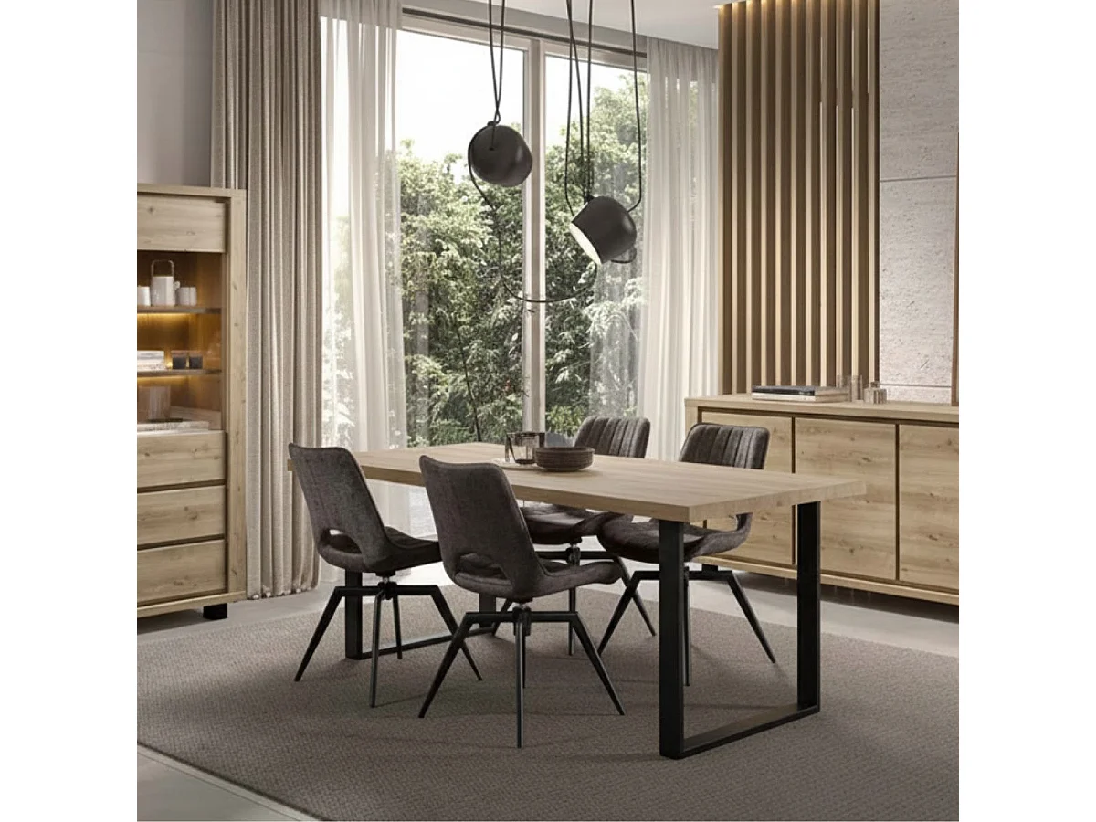 Table 200cm Aspect Bois finition Hudson Oak Piètement U Métal Noir - HUDSON